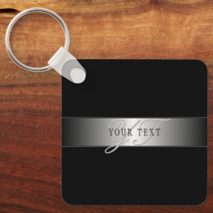 Elegant Editable Monogram Script Writing Svart Nyckelring