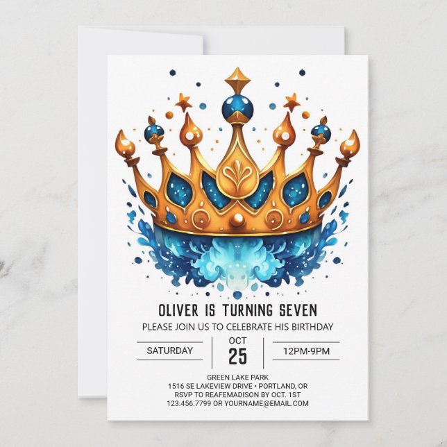 Elegant Editable Prince Krona födelsedagen Inbjudningar (Framsida)