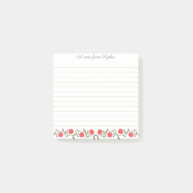 Elegant Editable Red Guld Blommigt Led Stickies Post-it Block (Framsida)