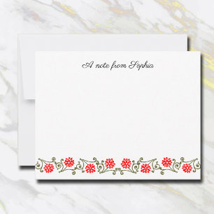 Elegant Editable Vintage Red Guld Blommigt Anteckningskort