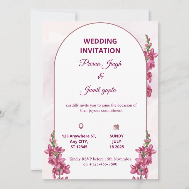 Elegant Editable Wedding Invitation | Modern Flora Inbjudningar (Framsida)