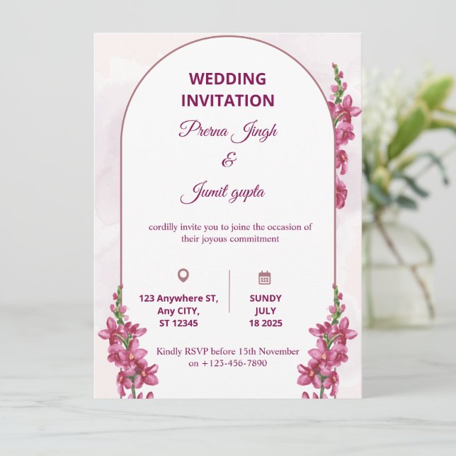 Elegant Editable Wedding Invitation | Modern Flora Inbjudningar (Stående Fram)