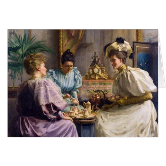 Elegant Edwardiansk eftermiddagste-gemenskap  Hälsningskort (Framsidan Horizontal)