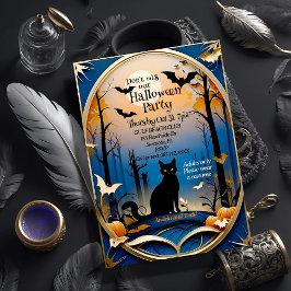 Elegant eerie black cat Halloween Inbjudningar