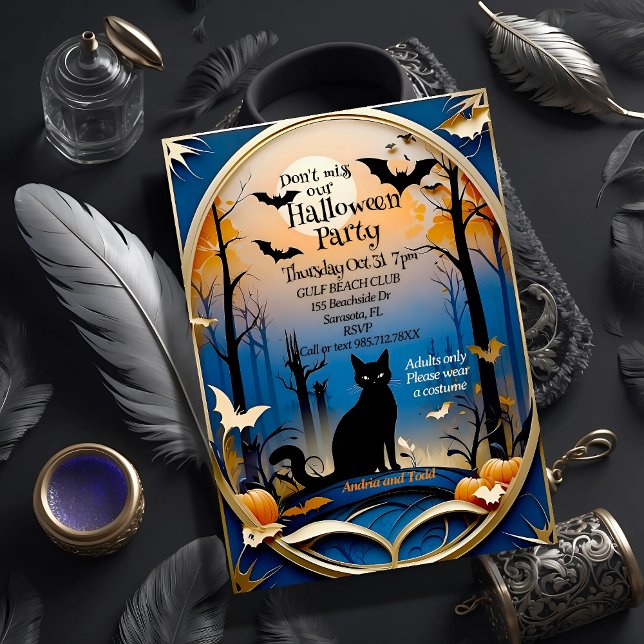 Elegant eerie black cat Halloween Inbjudningar (Skapare uppladdad)