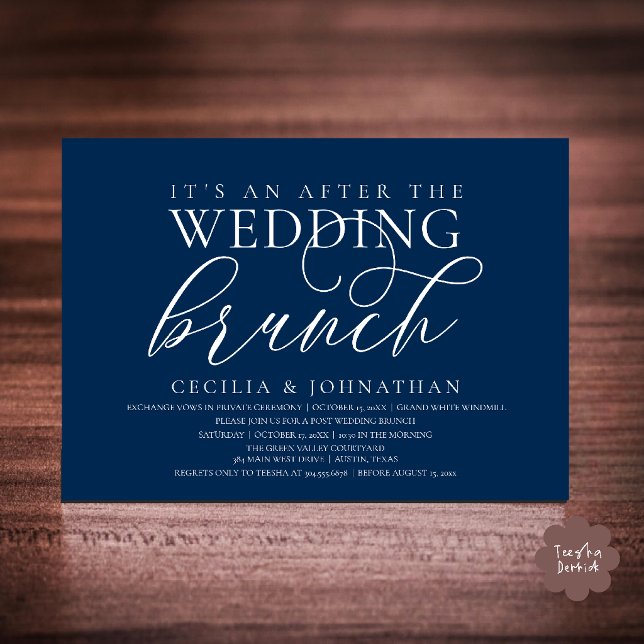 Elegant Efter Bröllopsbrunch, Klassisk Marinblå Inbjudningar (Elegant After The Post Wedding Brunch, Navy Blue Invitation Card)