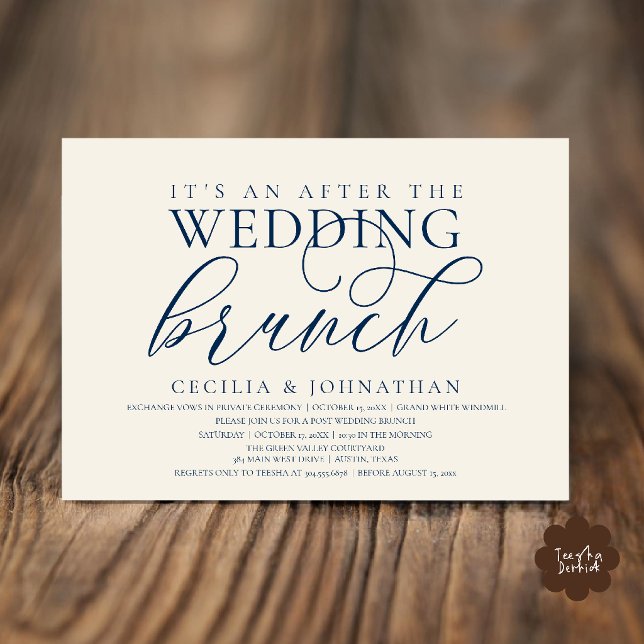 Elegant Efter Bröllopsbrunch Marinblå Elfenben Inbjudningar (Modern Elegant After The Wedding Brunch Celebration Invitation Card in Navy Blue Ivory)