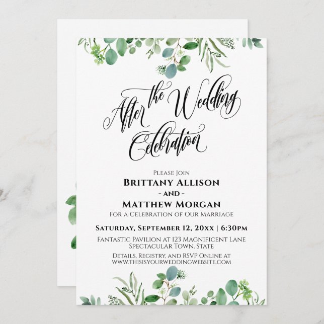 Elegant efter bröllopsfirande Eukalyptus Inbjudningar (Fram/baksida)