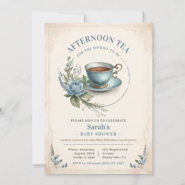 Elegant eftermiddag Inbjudan till tea Baby Shower  (Framsida)