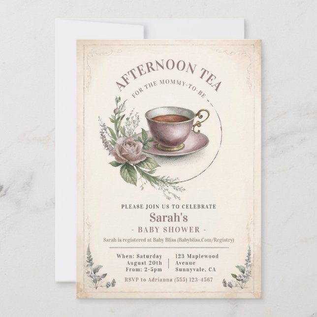 Elegant eftermiddag Inbjudan till tea Baby Shower  (Framsida)