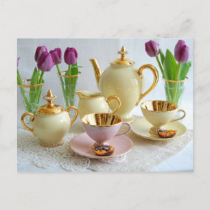 Elegant eftermiddagtea-/kaffevykort vykort