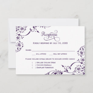 Elegant Eggplant Lila Scrolls Bröllop OSA Kort