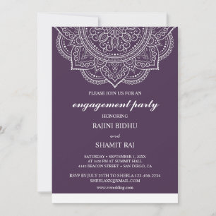 Elegant Eggplant Paisley Indian Förlovningsfest Inbjudningar