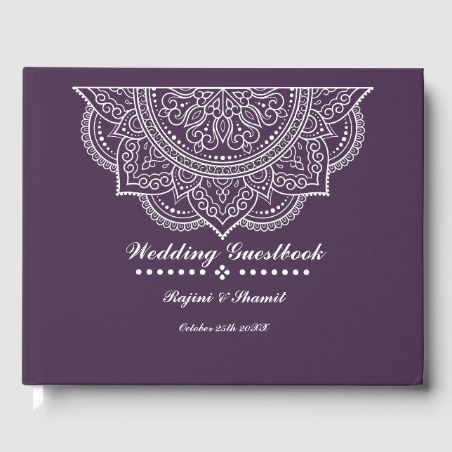 Elegant Eggplant plum Paisley Mandala Guest Bok (Framsida)