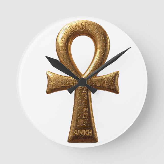 Elegant Egyptian Ankh Symbol Wall Art Rund Klocka (Framsida)