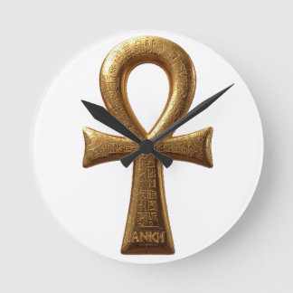 Elegant egyptisk Ankh-symbol väggkonst Rund Klocka