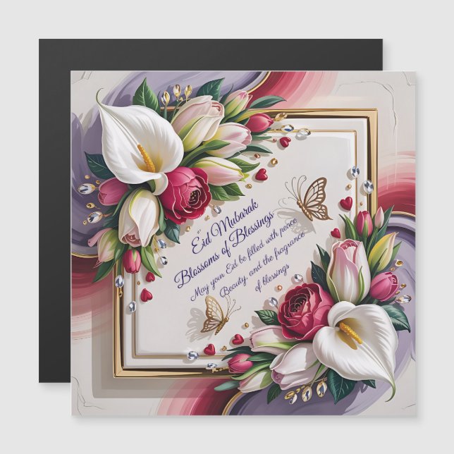 Elegant Eid Al Adha Greeting Card with White Calla (Fram/baksida)