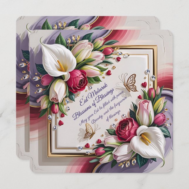 Elegant Eid Al Adha Greeting Card with White Calla Kort (Fram/baksida)