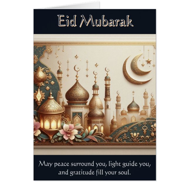 Elegant Eid Card - fred, ljus och tacksamhet Hälsningskort (Framsidan)