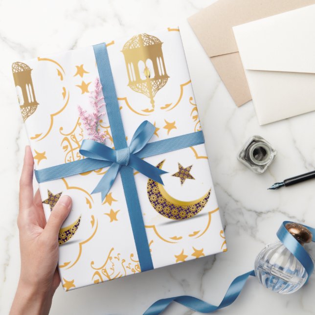 Elegant Eid Mubarak Arabi Calligraphy guld white Presentpapper (Gifting)