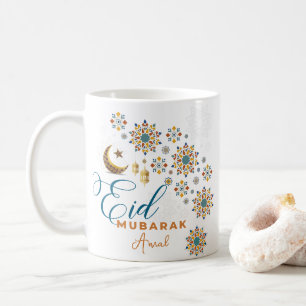 Elegant Eid Mubarak Arabic Calligraphy Måne Stars Kaffemugg