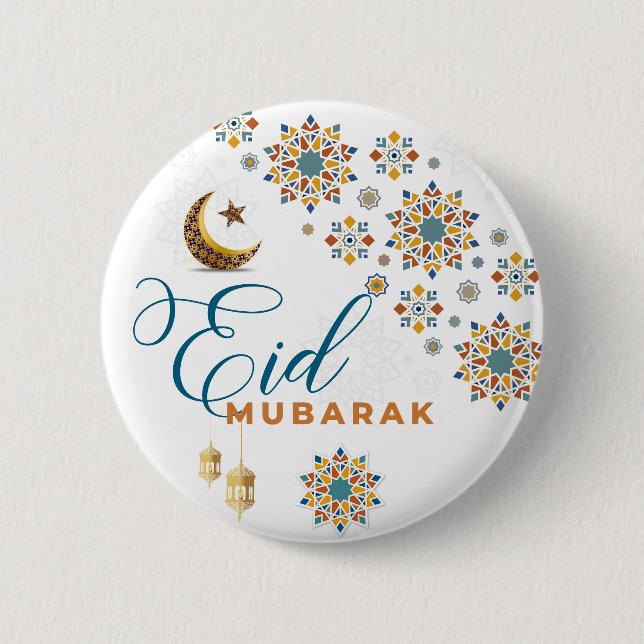 Elegant Eid Mubarak arabisk kalligrafi månar stjär Knapp (Framsida)