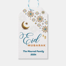 Elegant Eid Mubarak arabisk kalligrafi månar stjär Presentetikett