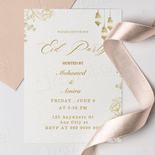 elegant eid mubarak Blommigt Beige Muslim Inbjudningar