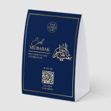 Elegant Eid Mubarak Bordställskylt Navy & Gold QR