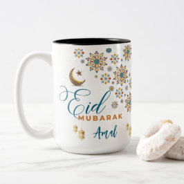 Elegant Eid Mubarak Calligraphy Måne Stars Anpassn Två-Tonad Mugg