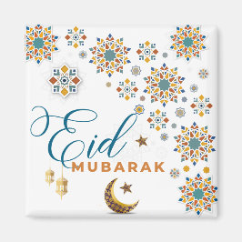 Elegant Eid Mubarak Calligraphy Måne Stars Islamic Magnet