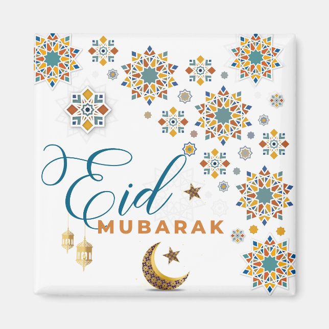 Elegant Eid Mubarak Calligraphy Måne Stars Islamic Magnet (Framsidan)