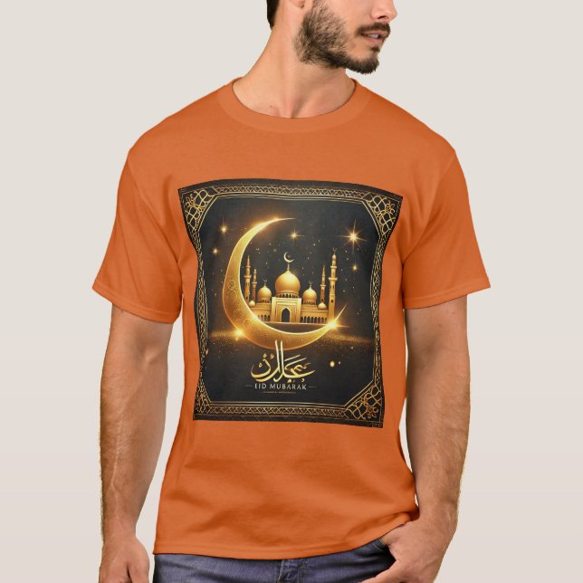 Elegant Eid Mubarak Crescent Mosque Tshirt T Shirt (Framsida)