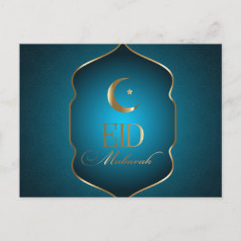 Elegant Eid Mubarak Crescent Star Guld Ram Blue Helg Vykort