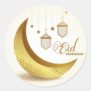 Elegant Eid Mubarak Guld Måne  Runt Klistermärke