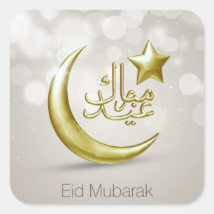 Elegant Eid Mubarak Guld Måne Star - Sticker Fyrkantigt Klistermärke
