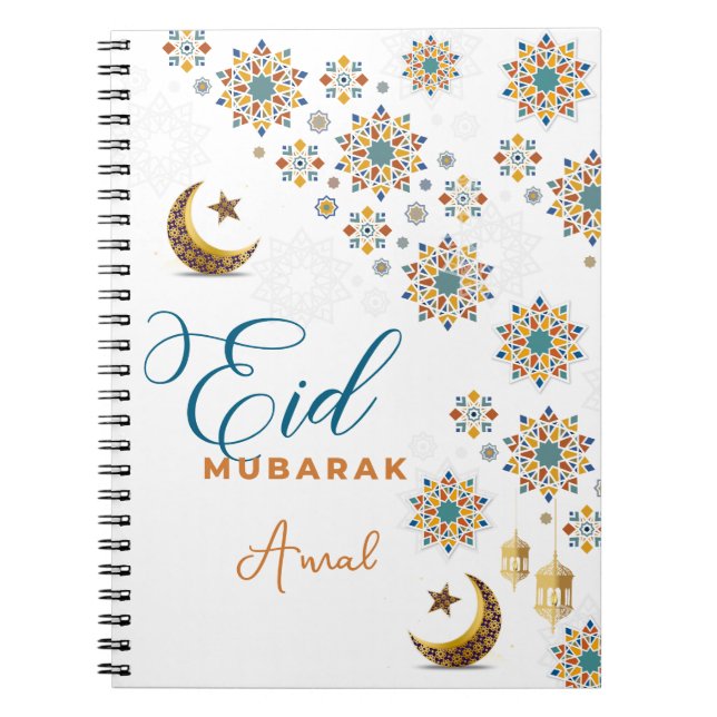 Elegant Eid Mubarak kalligrafi månar stjärnor  Anteckningsbok (Framsidan)
