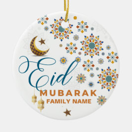 Elegant Eid Mubarak kalligrafi månar stjärnor högt Julgransprydnad Keramik