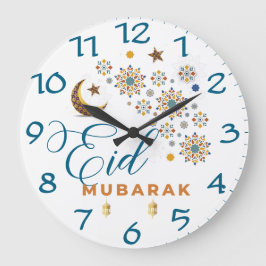 Elegant Eid Mubarak kalligrafi månar stjärnor Stor Klocka