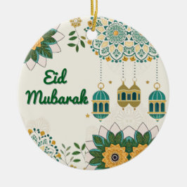 Elegant-Eid-mubarak-kort med lanternor och Blommig Julgransprydnad Keramik