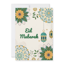 Elegant-Eid-mubarak-kort med lanternor och Blommig