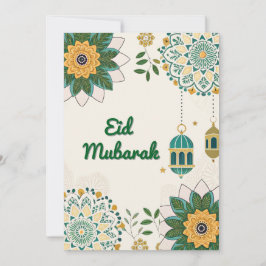 Elegant-Eid-mubarak-kort med lanternor och Blommig Julkort