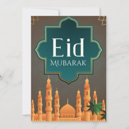 Elegant Eid Mubarak Moské Skyline Konst Julkort
