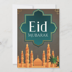 Elegant Eid Mubarak Moské Skyline Konst Julkort