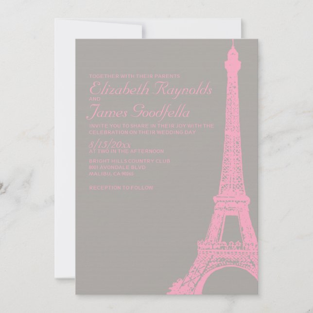 Elegant Eiffel Torn bröllopsinbjudningar Inbjudningar (Framsida)