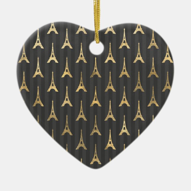 Elegant Eiffel Torn Frankrike Gult Black Lodrät Julgransprydnad Keramik (Framsidan)