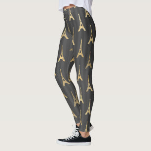 Elegant Eiffel Torn Frankrike Gult Black Lodrät Leggings