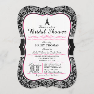 Elegant Eiffel Torn Möhippa; Black Damask Inbjudningar
