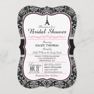 Elegant Eiffel Torn Möhippa; Black Damask Inbjudningar