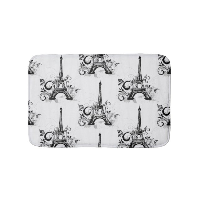 Elegant Eiffel Torn Paris Black White Flourish Badrumsmatta (Framsidan)